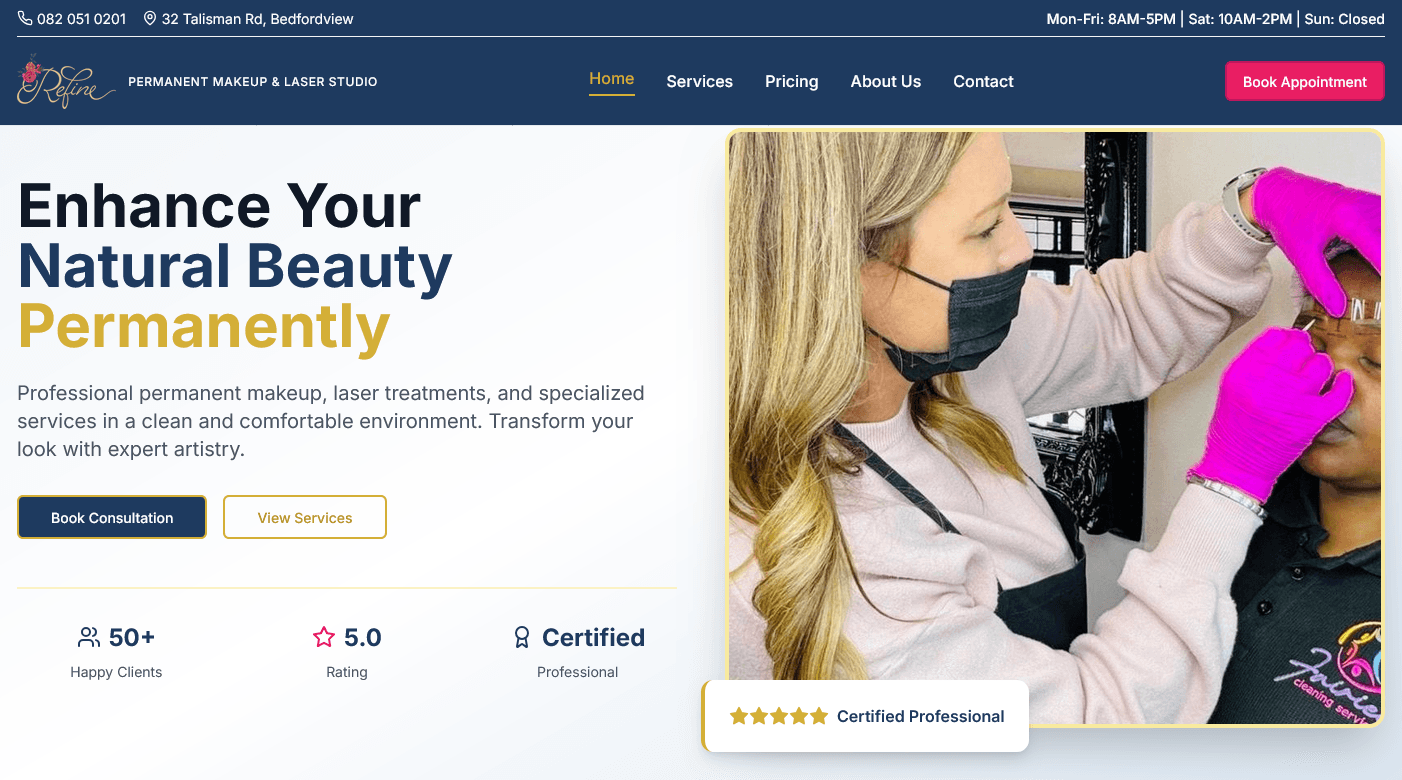 Refine Permanent Makeup & Laser Studio Website